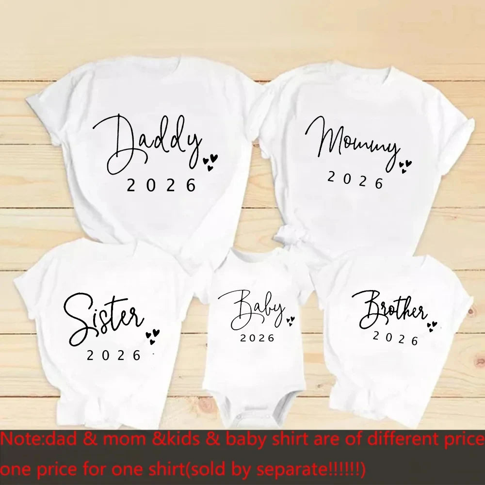 New Father Mother Kids Baby 2026 Family Matching Clothes Short Sleeve Ops Matching Clothes Family Look T-Shirts O