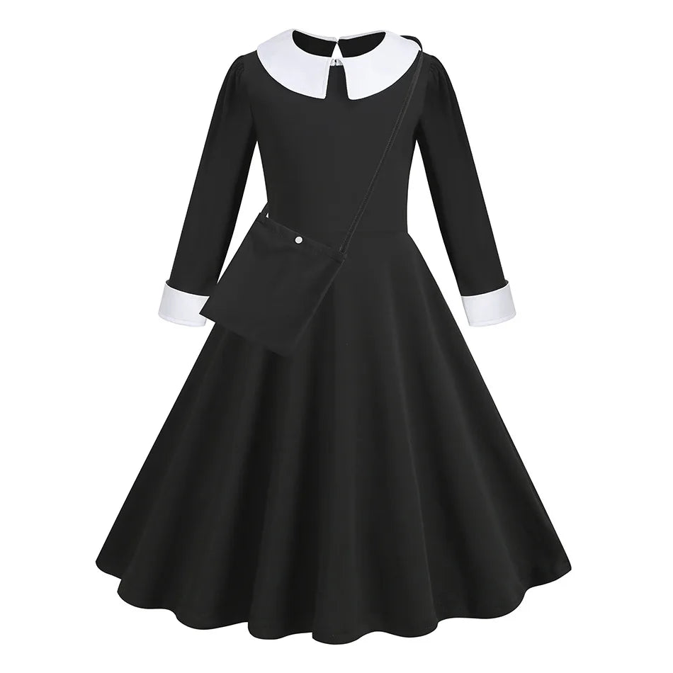 Girls Wednesday Black Gown Vestidos Halloween Addams Cosplay Toddler Youth Gothic Party Dress Kids Carnival Party Kid Vestidos