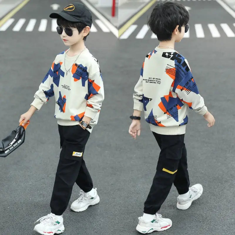 2025 New Arrival Boys' Mid-Large Size Sporty Two-Piece Spring & Autumn Kids Clothing Set - Stylish Outfit for Children