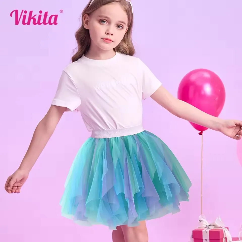 VIKITA Girls Tutu Skirts Kids Princess Birthday Party Ballet Dancing Pettiskirts Children Gradient Ball Gown Kids Blue Skirts
