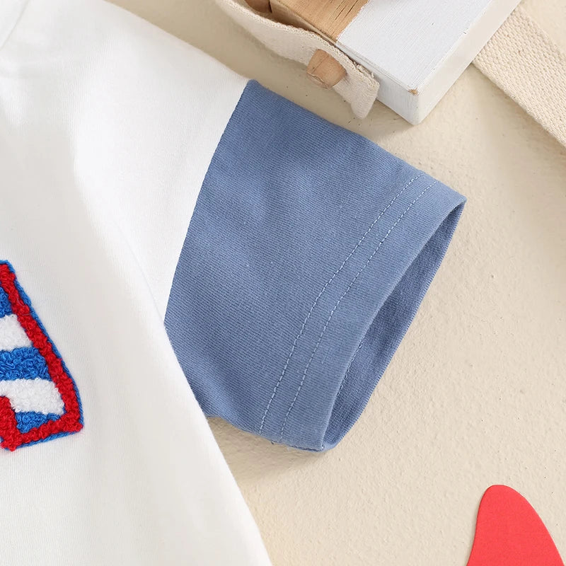 Infant Unisex Romper Sleeveless Round Neck Printed Stars and Stripes Jumpsuit for Memorial Day Celebration