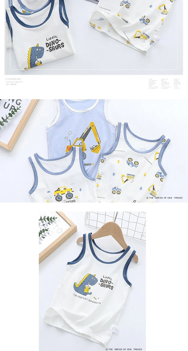 2025 Summer Kids Tanks Top Children's Vest Baby Underwear Clothing Cartoon Printed Top Cotton T-shirt Boys Sleeveless Tank 0-8 Y