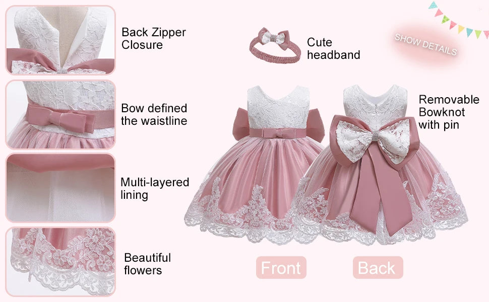 New Year Dress For Girls White Bridesmaid Dresses For Wedding Prom Gown Big Bow Girls Elegant Dresses Red Puffy Christmas Dress