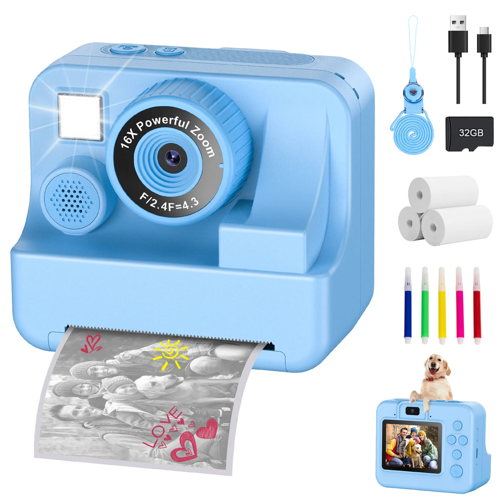 New Bee Kids Instant Print Camera 1080P HD Dual Lens Selfie 32GB Digital Camera for Girls Boys Christmas Birthday Gifts Toys