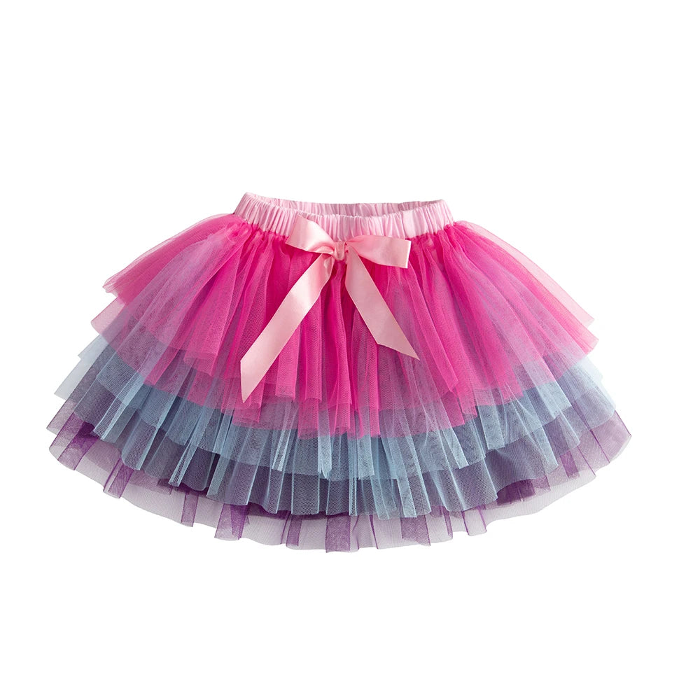 VIKITA Girls Mesh Tulle Layered Cake Tutu Skirts Birthday Party Performance Prom Gown Princess Mini Ballet Skirt with Bowknot
