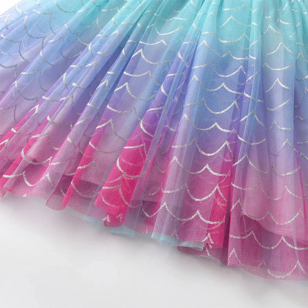 VIKITA Girls Mermaid Cartoon Print Dress Girls Sling Suspender Dresses Kids Gradient Party Casual Elegant Fashion Princess Dress