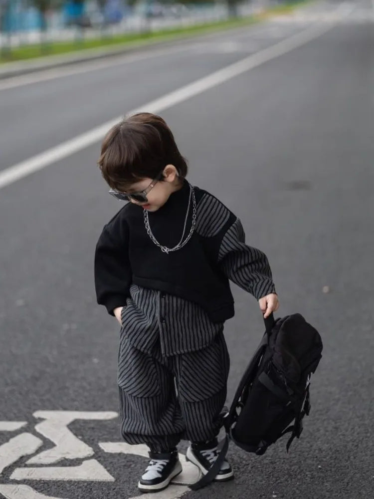 Fleece-Lined Hoodies Set Kids Clothes Boys Children's Suit for Boy Boy´s Clothing Winter 8 10 Year Old Sets Outdoor Top Bottom