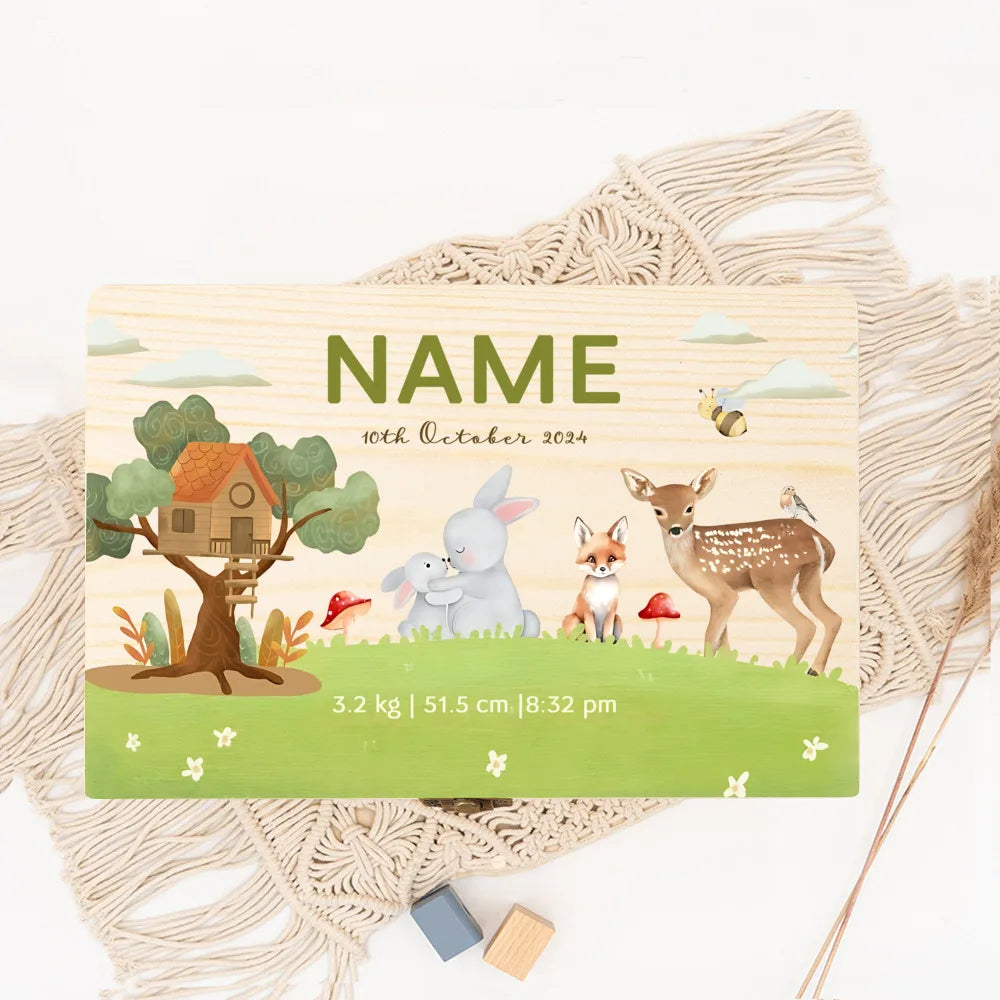 Personalised New Born Wooden Keepsake Box Jungle Animal Baby Memory Boxes Newborn Babies Keepsake Birth Stats Gift