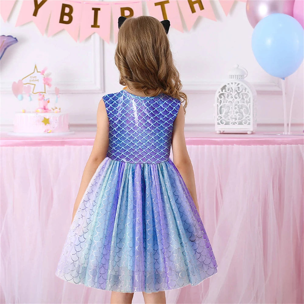 VIKITA Girls Mermaid Dress Children Princess Tutu Dress Toddlers Summer Sleeveless Dress Kids Birthday Party Casual Prom Gown