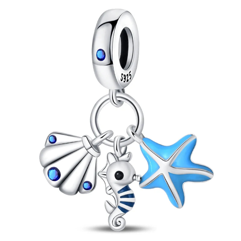 Hot Sale 925 Sterling Silver Ocean World Series Sea Turtle Starfish Little Crab Octopus Charms Bead Fit 925 Bracelet DIY Jewelry