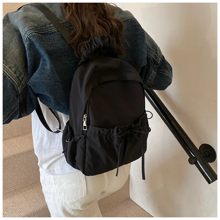 Personalized Embroidered Name Simple Versatile Drawstring Bow Backpack Large Capacity Backpack School Travel For Gifts Backpack