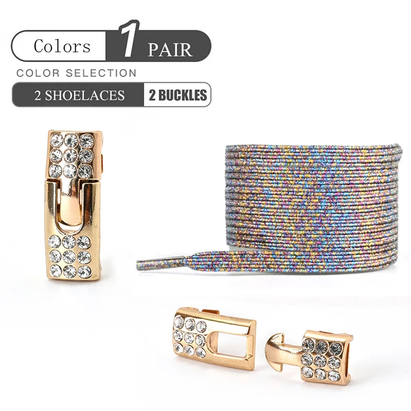 1Pair No Tie Shoe Laces Diamond Buckle Elastic Lace Shoelaces Pearl Light Colorful Fashion Without Ties Laces Sneaker Kids Adult