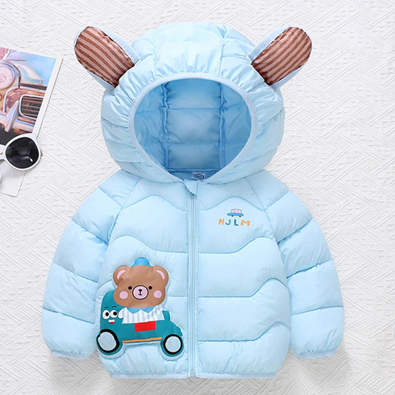 Autumn Winter Fashion Girls Boys Jacket Cute Cartoon Bear Print Warm Hooded Outerwear For 2-6 Years Kids Child Cotton Down Coat