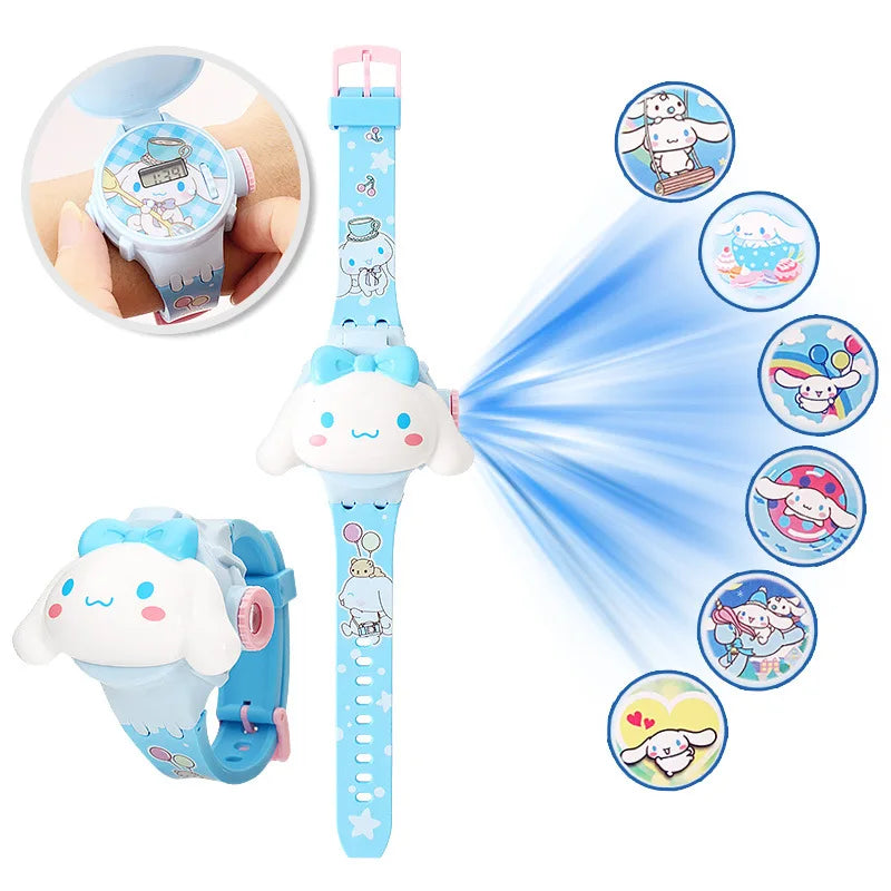 3D Pattern Projection Hello Kitty Girls Watches Children New Cartoon Kuromi LED Watch Kids Toys Wristband Clock Gift