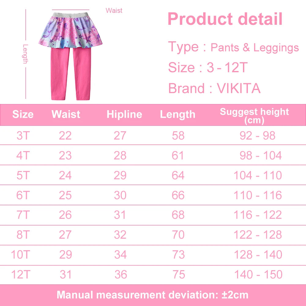VIKITA Girls Pink Leggings Kids Fake 2 PCS Pants with Skirts Children Skinny Elastic Pencil Pants Children Slim Bottoms Pants