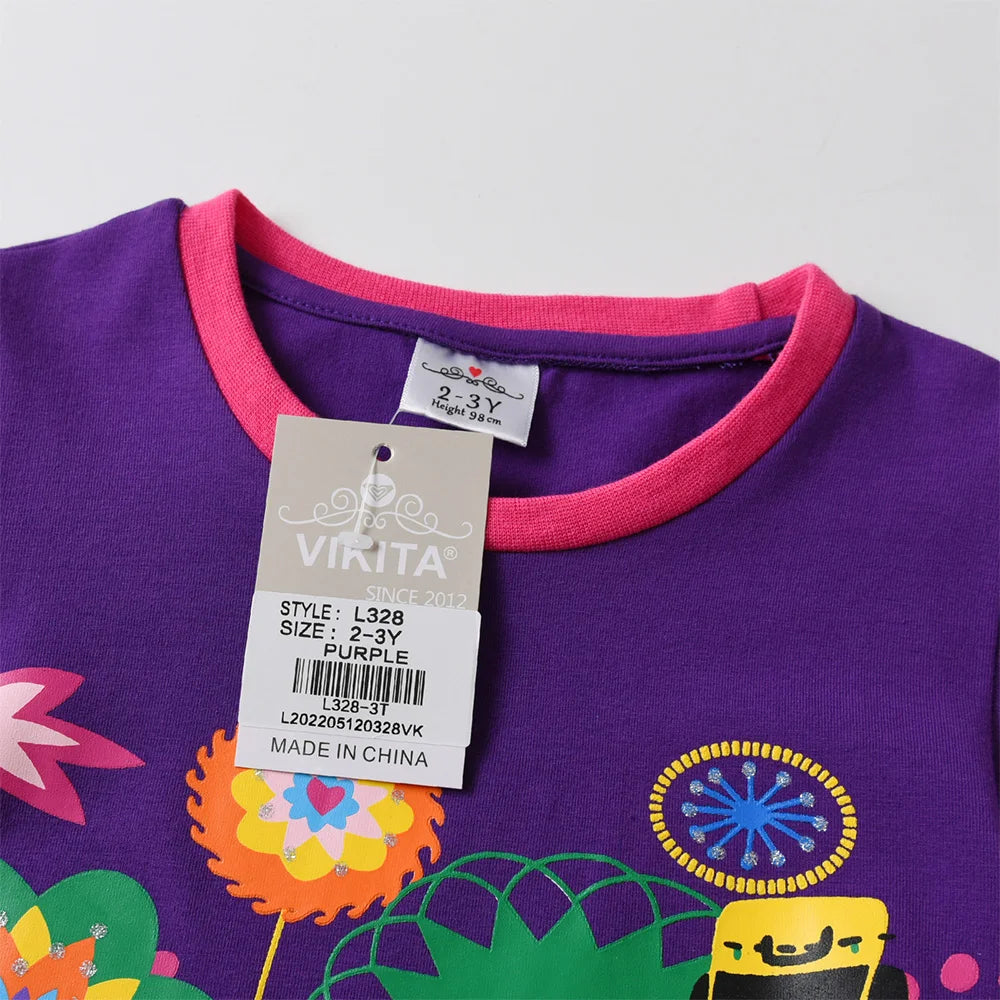 VIKITA Girls Clothing Sets Kids Floral Print Long Sleeve Cotton Rainbow Striped T Shirt and Leggings 2 Pcs Home Wear Clothes Set