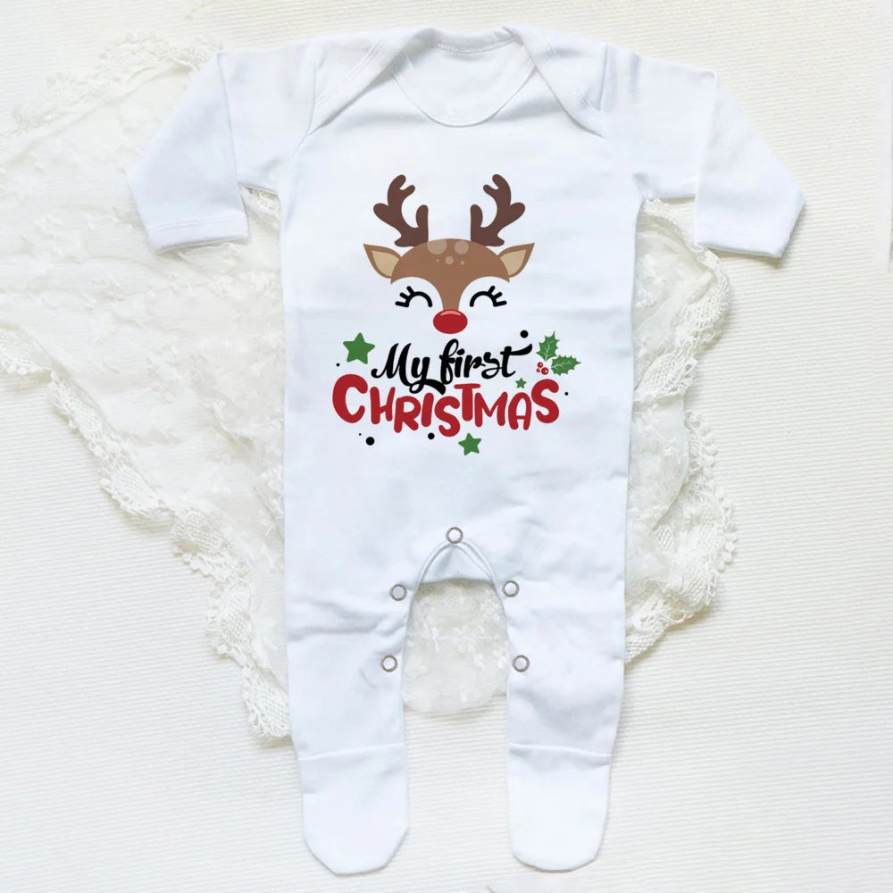 First Christmas Print Baby Sleepsuit Xmas Babygrow Sleepsuit Infant Christmas Gift Boys Girls Clothes Baby Coming Home Outfits