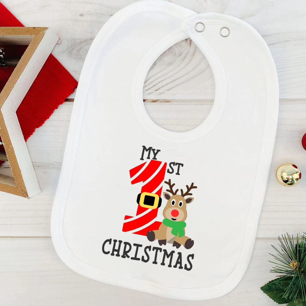 My First Christmas Baby Bib Boy Girl Cute Burp Cloths Xmas Infant Bibs Newbron 1st Christmas Bib Gift Xmas Party Toddler Bibs