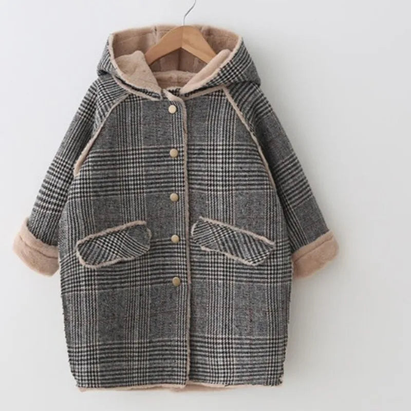 New Arrival 2025 Winter Kids Unisex Woolen Coat Faux Fur Lined Stylish Quilted Design Warmth Fashion for Children