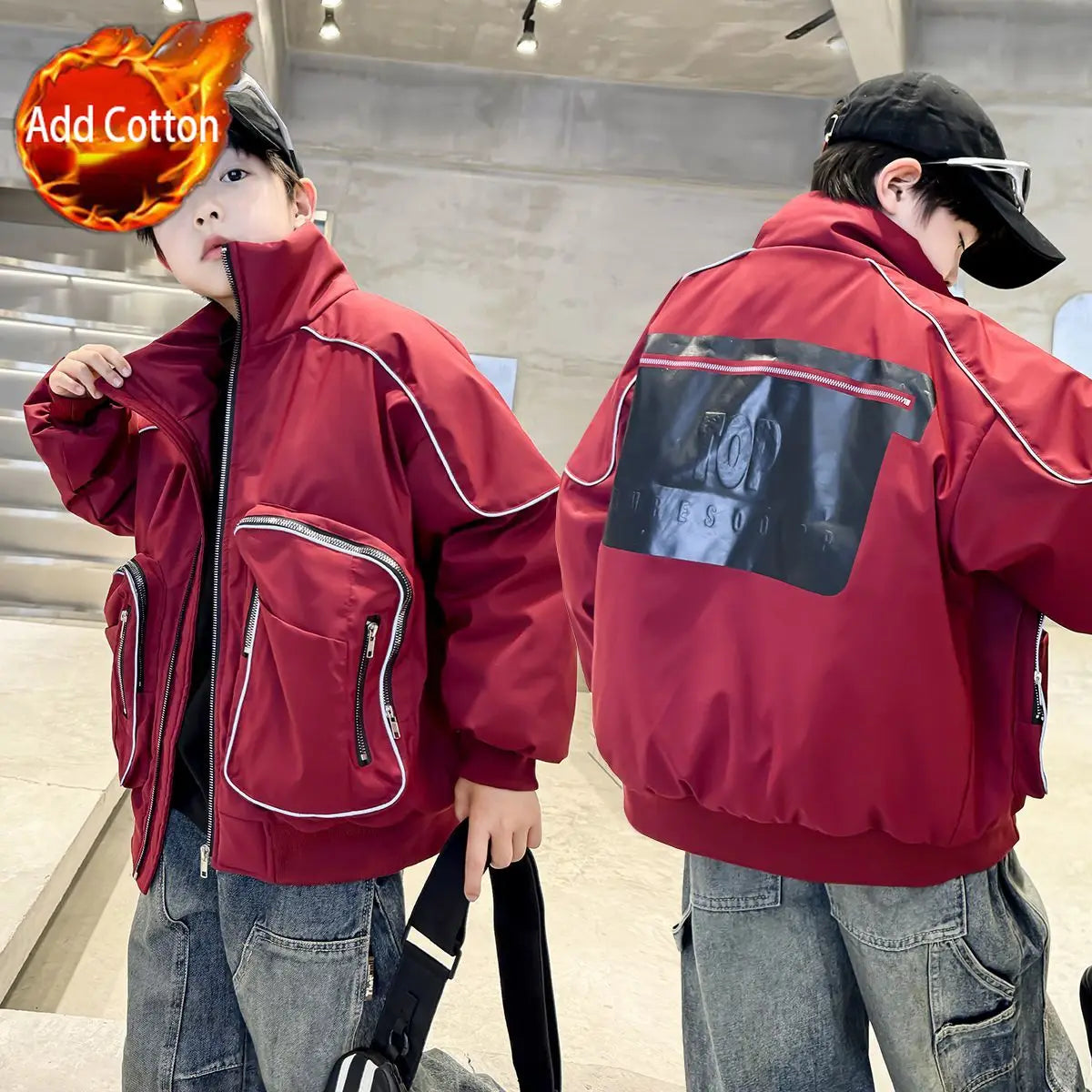 2025 New Boys' Winter Padded Quilted Windbreaker Jacket for Big Kids Waterproof Windproof Outdoor Jacket with Thermal Insulation