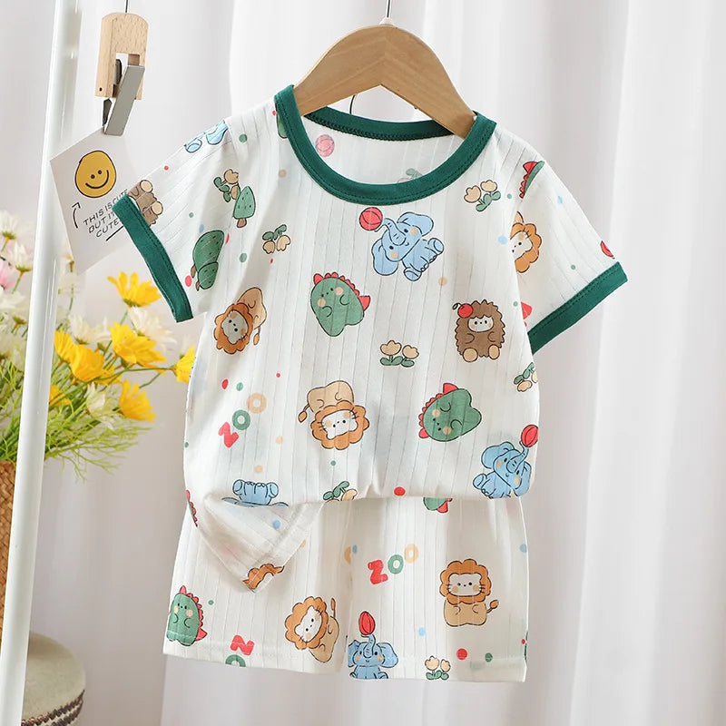 Dinosaur Baby Pajamas Set Cotton Child Pajamas Toddler Summer Sleeveless Baby Nightwear Pyjamas Kid Cartoon Homewear Clothes Set