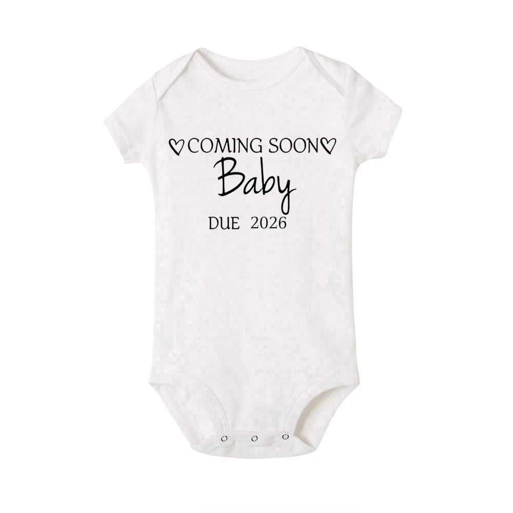 Baby Announcement Coming Soon 2026 Newborn Romper Summer Boys Girls Bodysuit Body Pregnancy Reveal Clothes Infant Jumpsuit