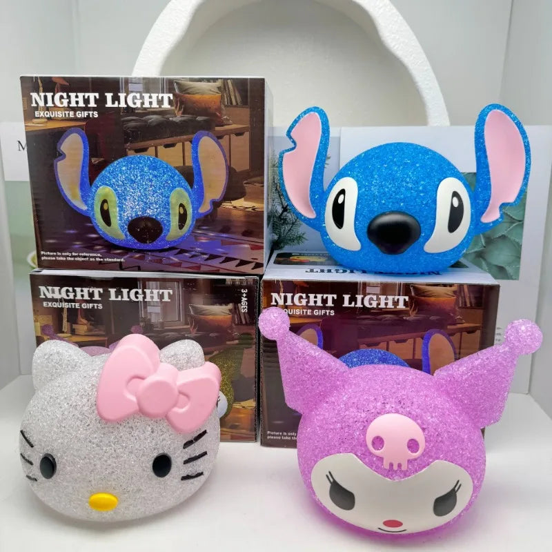 Disney Stitch Particle Projection Night Light Cartoon Hello Kitty Kuromi 3D Doll Reading Lamp Creative Desk Lamp Kids Gifts