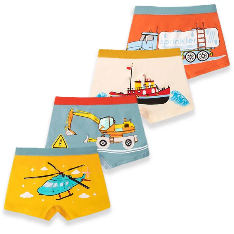4 Pieces High Quality Cotton Boys Boxer Shorts Car Pattern Fashion Children Underwear Comfortable Breathable Kids Bottom Panties