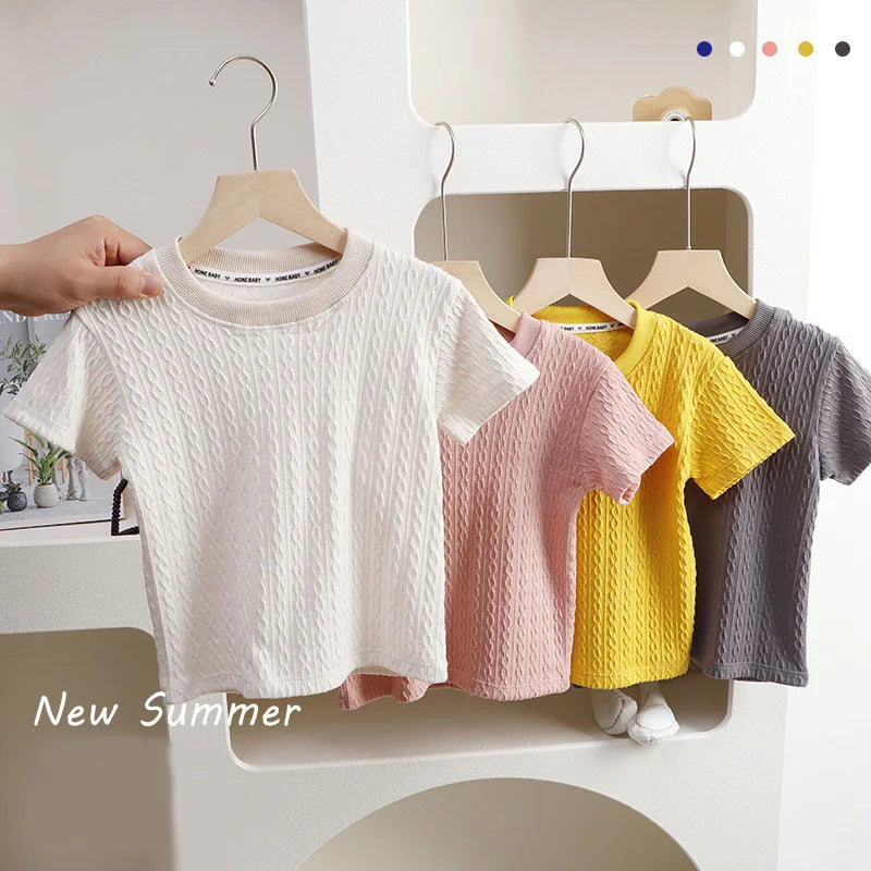 2-6Year Children Girls T-shirt Cotton Summer Solid Fashion Hollow Out Short Sleeve Baby Girls Tees Kids Casual Clothing