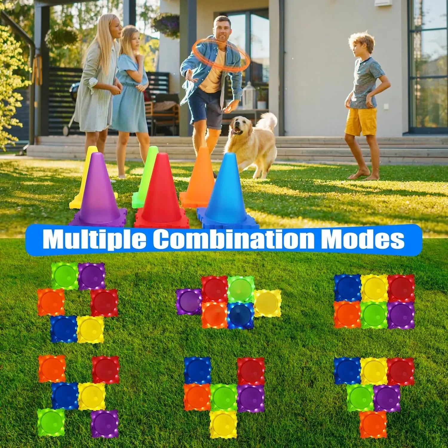 3 in 1 Ball & Ring & Bean Bag Cones Toss Game Play Set with Light Multiple Throwing Target Models Outdoor Family Yard Party Game