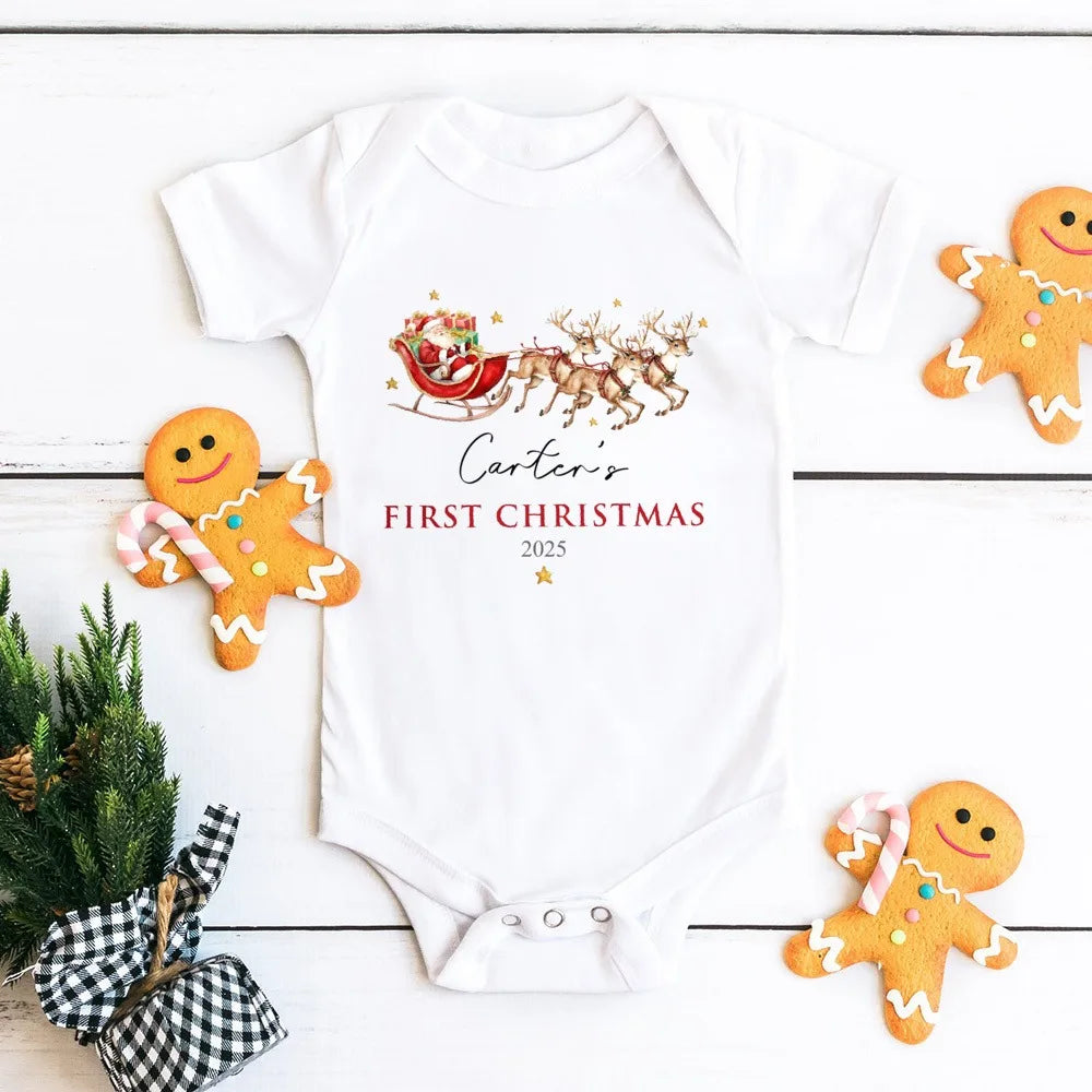 Personalised Baby First Christmas Rompers Newborn First Christmas Outfit Babies 1st Xmas Gift Idea Little Reindeer Xmas Cloth