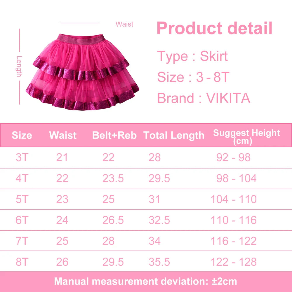 VIKITA Girls Christmas New Year Tutu Skirt Girls Party Princess Mini Skirt Kids Red Mesh Xmas Layered Skirts Kids Clothes 3-10Y