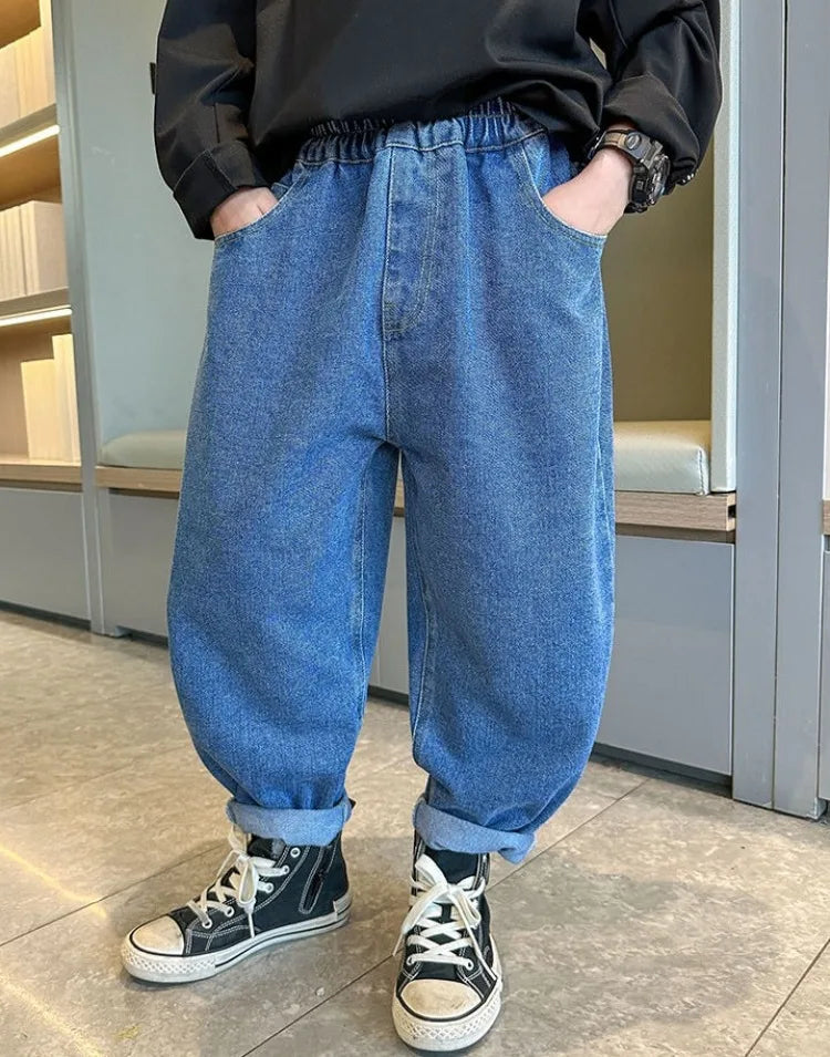 2025 New Boys' Denim Jeans 2025 Trendy Tween Boys Casual Long Pants Boys' Relaxed Fit Jeans Hot Sale