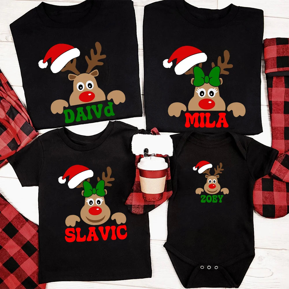 Custom Name Reindeer Shirts Reindeer Family Christmas Shirt Personalized Xmas Family Matching Tops Tee Holiday Xmas Gift