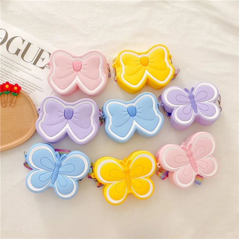 Lovely Bow Children's Silicone Shoulder Bags Cute Butterfly Shape Baby Girls Crossbody Bag Candy Color Kids Small Coin Purse