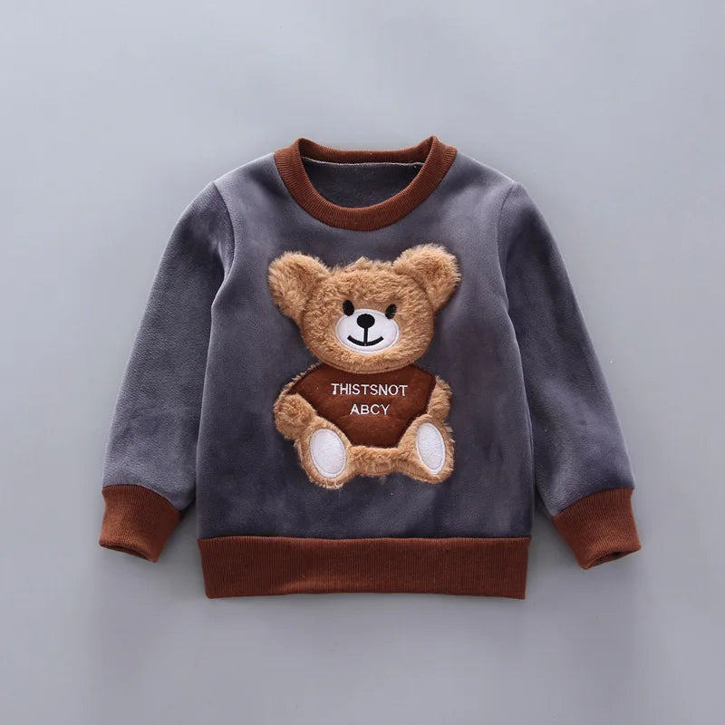 Autumn Winter Baby Boys Clothes Sets Thick Fleece Cartoon Bear Jacket Vest Pants 3Pcs Cotton Sport Suit For Girls Warm Outfits