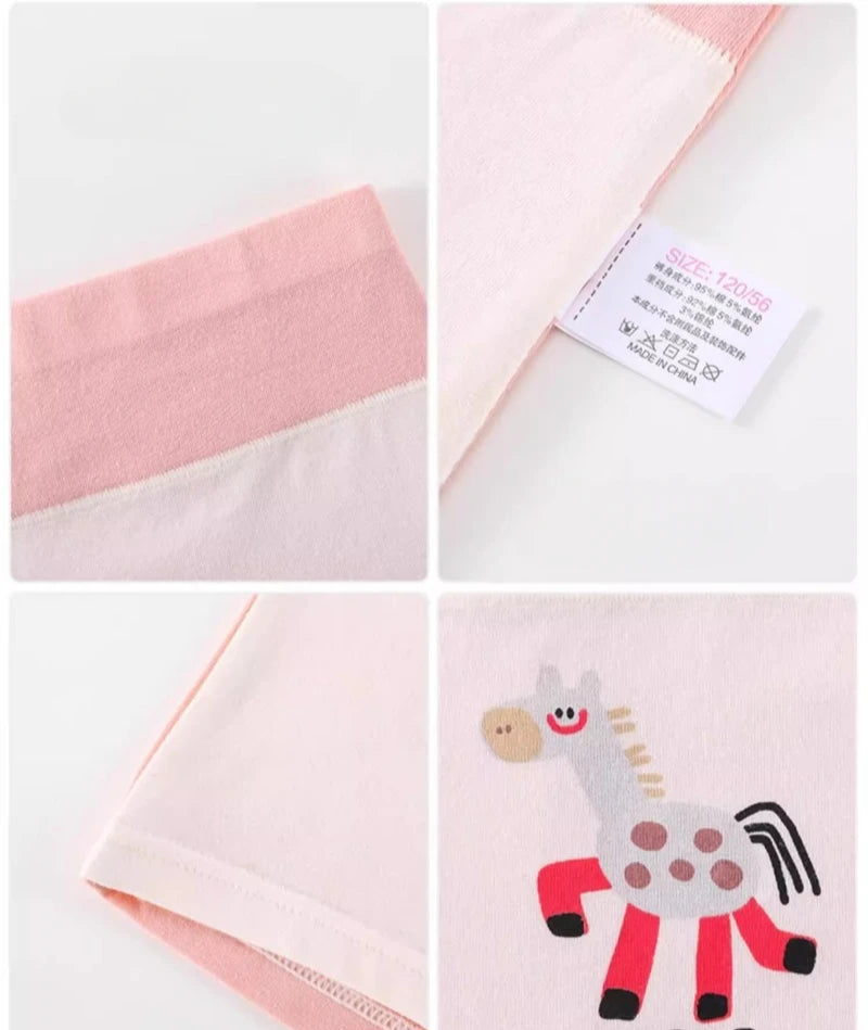 4PCS Girls High Waist Cotton Panties Kid Thin Breathable Soft Antibacterial Knickers Cute Print Briefs 3+y Young Child Underwear