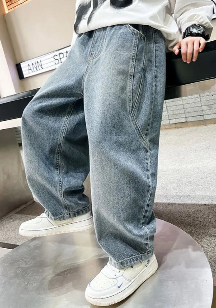 2025 Spring New Boys Loose Fit Jeans Long Pants for Toddler & Big Kids, Handsome Casual Denim Pants, Trendy Kids Clothing