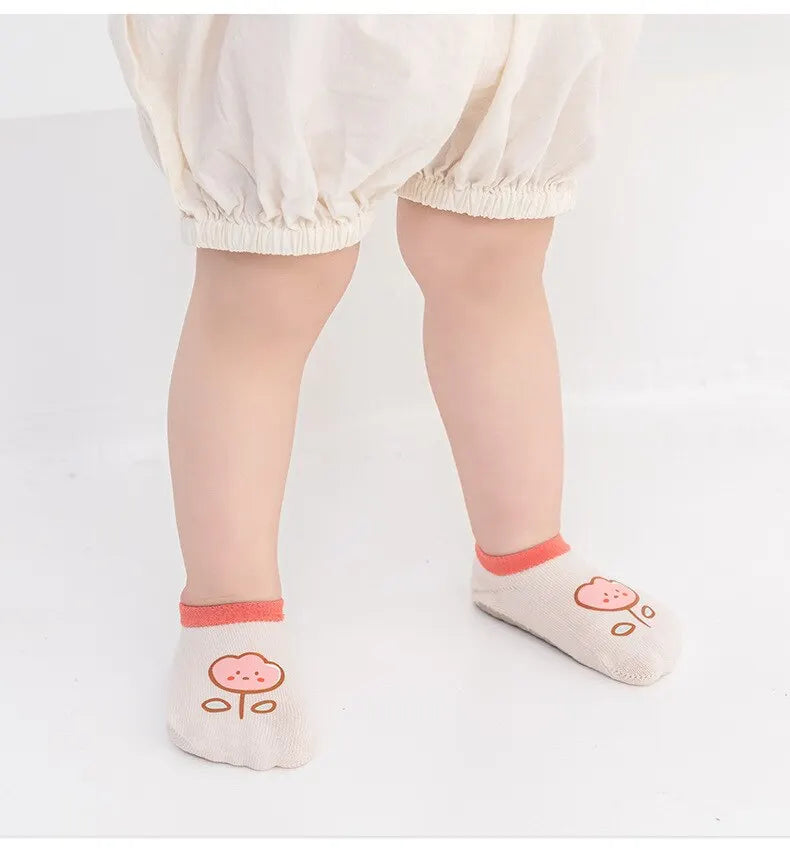 3Pairs Baby Non Slip Socks Cotton Casual Cartoon Print Boys Girls Toddler Floor Socks With Rubber Grips For 1-3Years