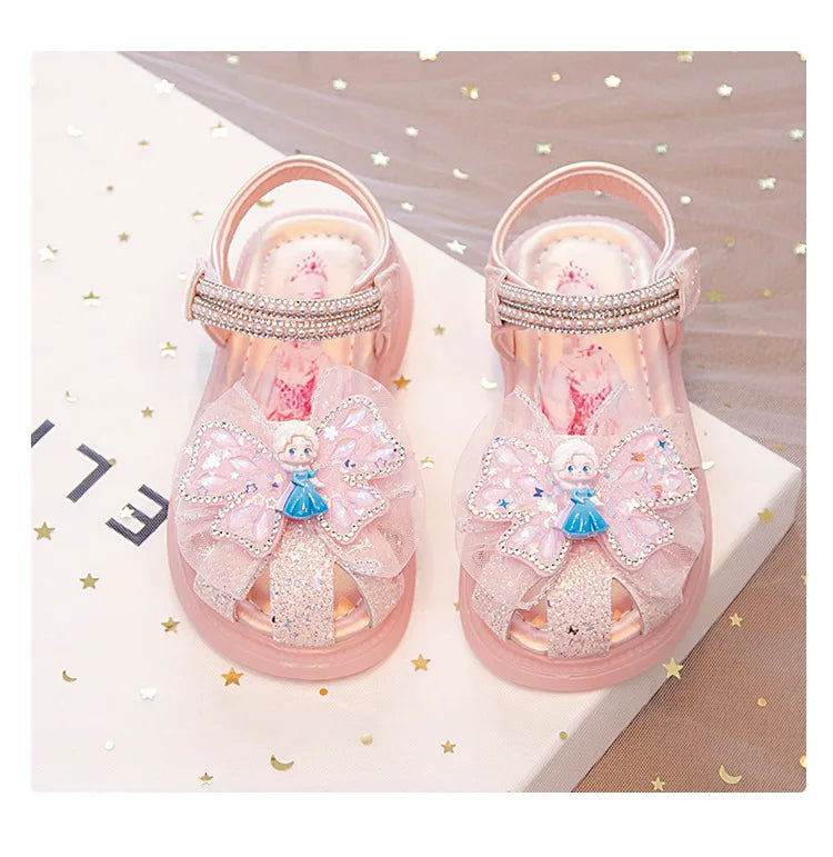 Kids'Sandalsl Led Light Elsa Princess Frozen PU Leather Sequin Pearl Summer Shoes Anti-slip Breathable Pink Blue Size 22-32