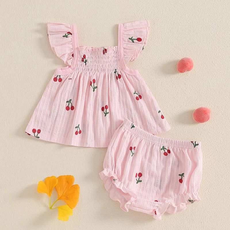 Toddler Girl Floral Print Ruffle Sleeve Top and Shorts Set Elastic Waistband Summer Outfit 2 Piece Baby Girl Clothes