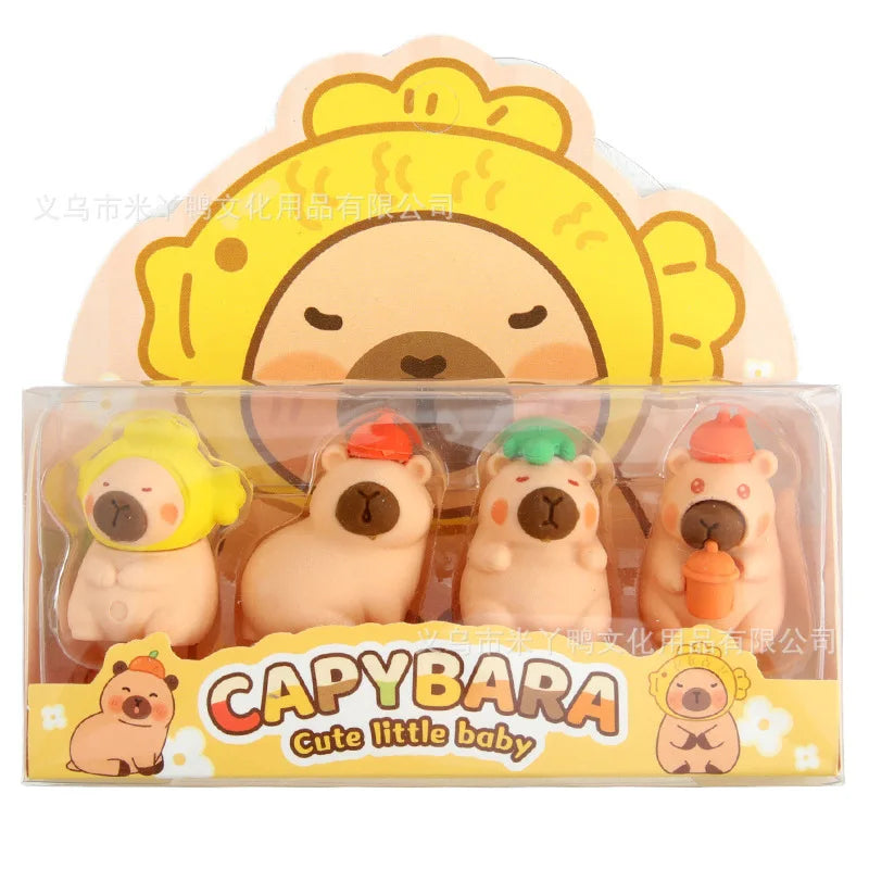 4PCS Cute Capybara 3D Erasers Funny Cartoon Creative Animal Erasers Stationary Gifts Mini School Office Supplies for school