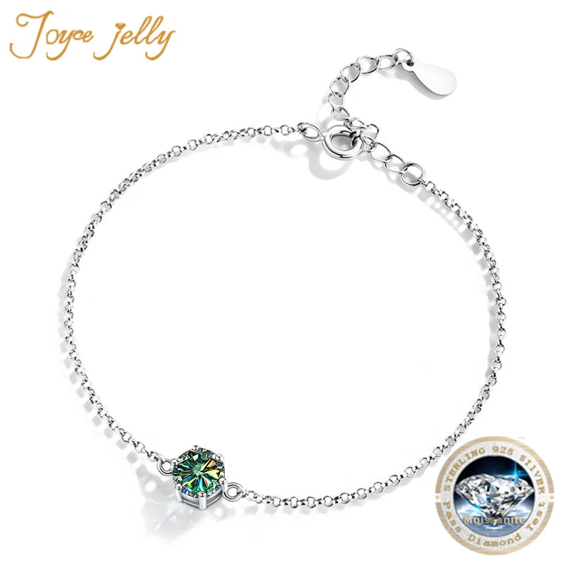 JoyceJelly Women's Sterling 925 Silver Bracelet 1 ct D color Moissanite Female Classic Six Claw Luxury Jewelry Anniversary Gift