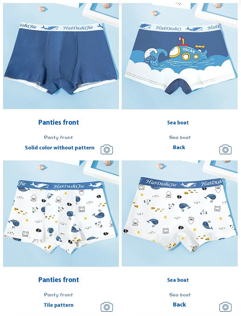 Boys Cotton Boxer Shorts 4PCS Not Pinch the Butt Boy Cotton Thin Section Flat Shorts Baby Underpants Children's Bottoms