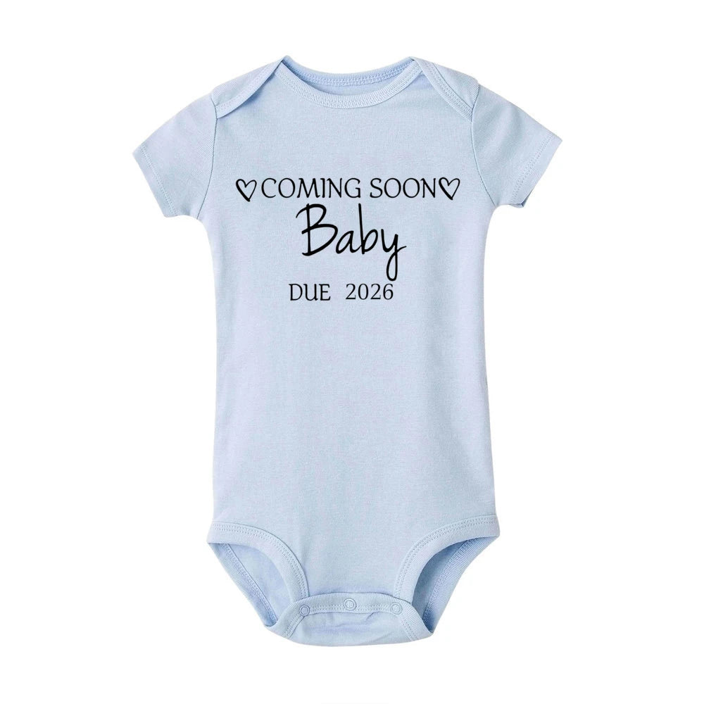 Baby Announcement Coming Soon 2026 Newborn Romper Summer Boys Girls Bodysuit Body Pregnancy Reveal Clothes Infant Jumpsuit
