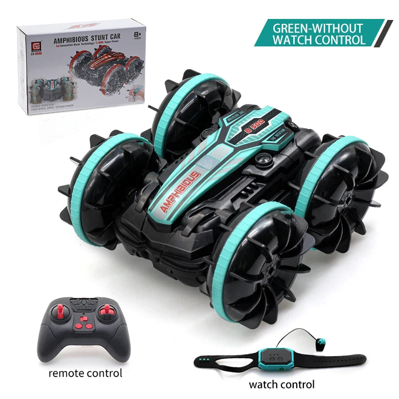 New LED Amphibious RC car Dual remote control waterproof stunt car double side flip drift drive 360 ° rotation rc cars Kids toy