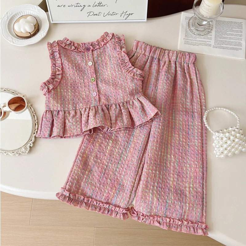 Summer New Plaid Baby Girl Set, Casual And Comfortable Children'S Clothing Suitable For Babies Aged 9 Months To 4 Years Old
