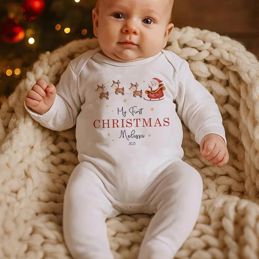 Personalised Baby's First Christmas Sleepsuit My 1st Christmas Pjs Baby Xmas Outfit New Year Holiday Baby Grow