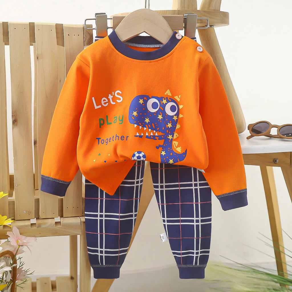 1pcs Children's Underwear Set Kids Soft Cotton Pajamas Boys Girls Baby Spring Autumn Cute Cartoon Long Sleeve Home Sleepwear