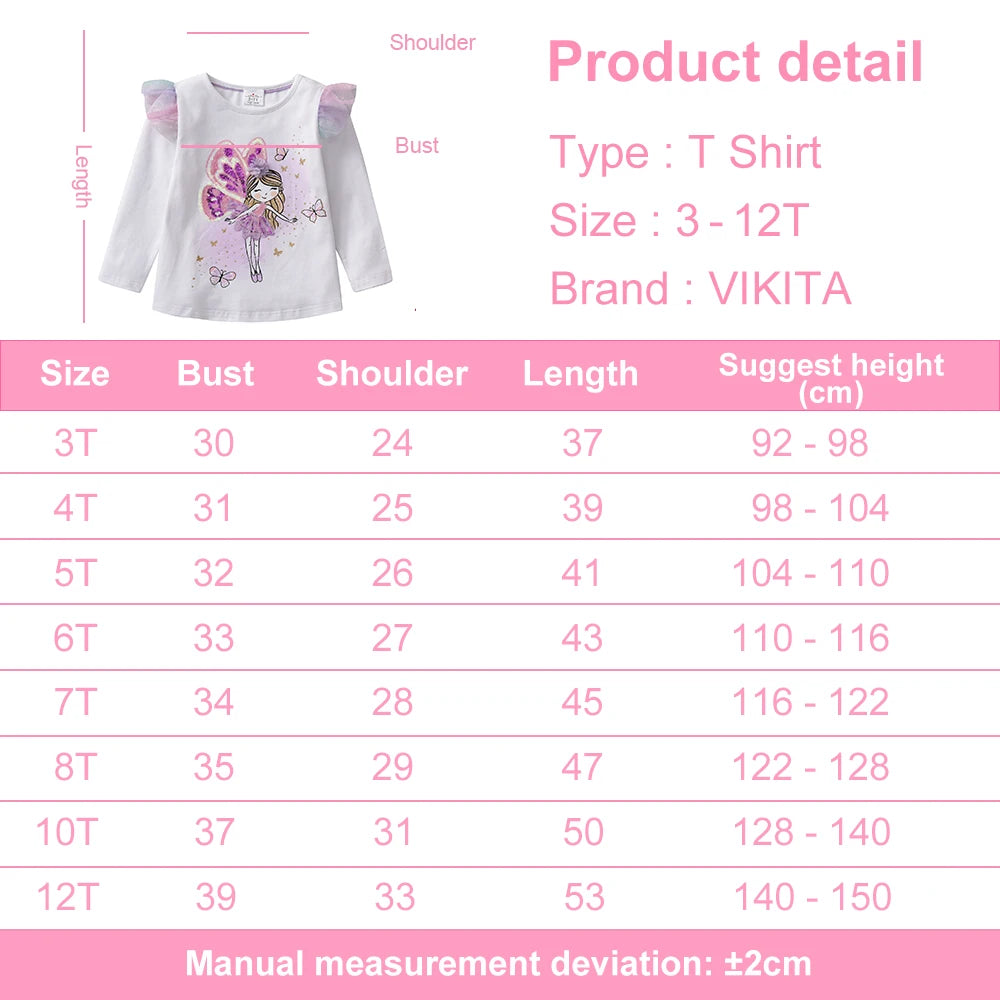 VIKITA Children Cotton Casual Daily Tops and Tees Kids Toddlers Elf Cartoon White Flare Sleeve Autumn Spring T Shirt 10-12 Yrs